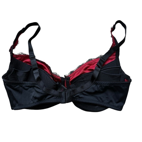 Frederick's of Hollywood Red & Black Floral Lace Underwired Bra 40D Supportive - Picture 5 of 7